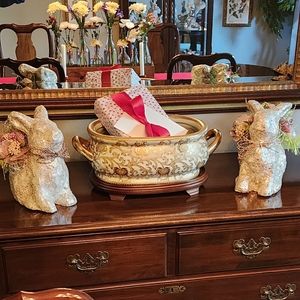 2-Pier 1 Imports Glamour Capiz Gold Bunny with floral arrangement,spring decor